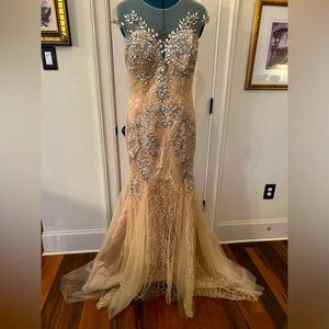 Beaded wedding prom Mardi Gras ball costume burlesque gown.